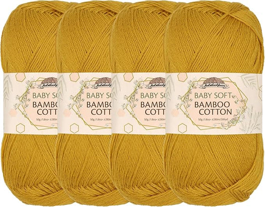 JubileeYarn Baby Soft Bamboo Cotton Yarn - 50g/Skein - Goldenrod - 4 Skeins