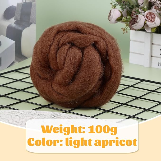 3.53oz Wool Roving, Wool Felting Supplies, Pure Wools, Chunky Yarn, Spinning Wool Roving for Needle Felting Wet Felting DIY Hand Spinning (Dark Coffee)