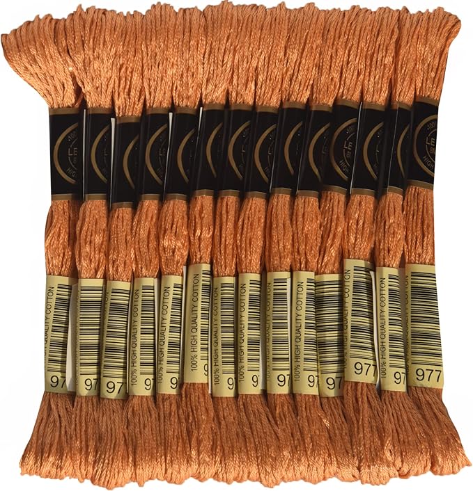 LE PAON Embroidery Floss, 14-Pack Six Strands 100% Long Staple Cotton Embroidery Thread, 8.7-Yard，Color Number：977, Light Golden Brown