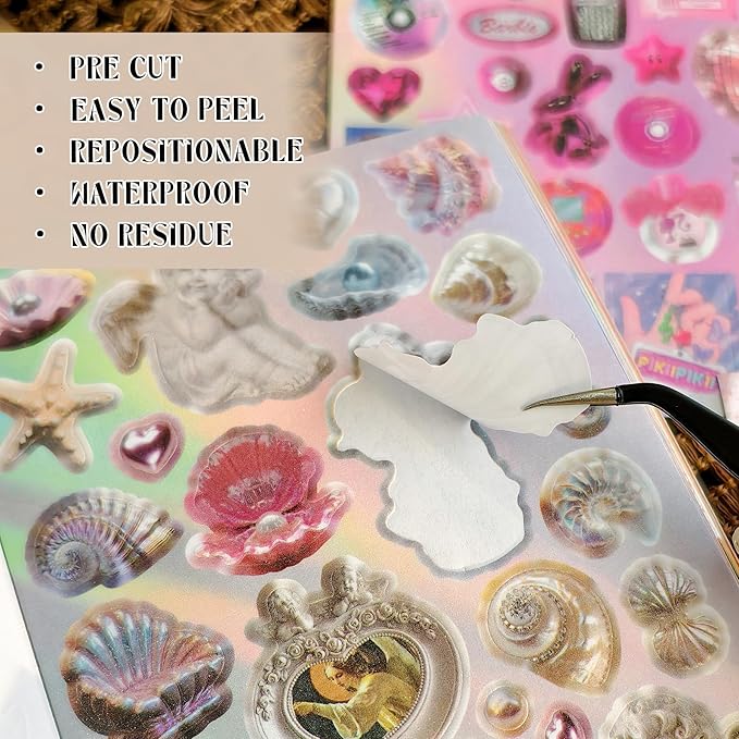 Vintage Scrapbook Sticker Book - 30 Sheets Glossy, Matte, Textured Retro Ephemera for Junk Journal & Planner Supplies, Aesthetic Craft Embellishments