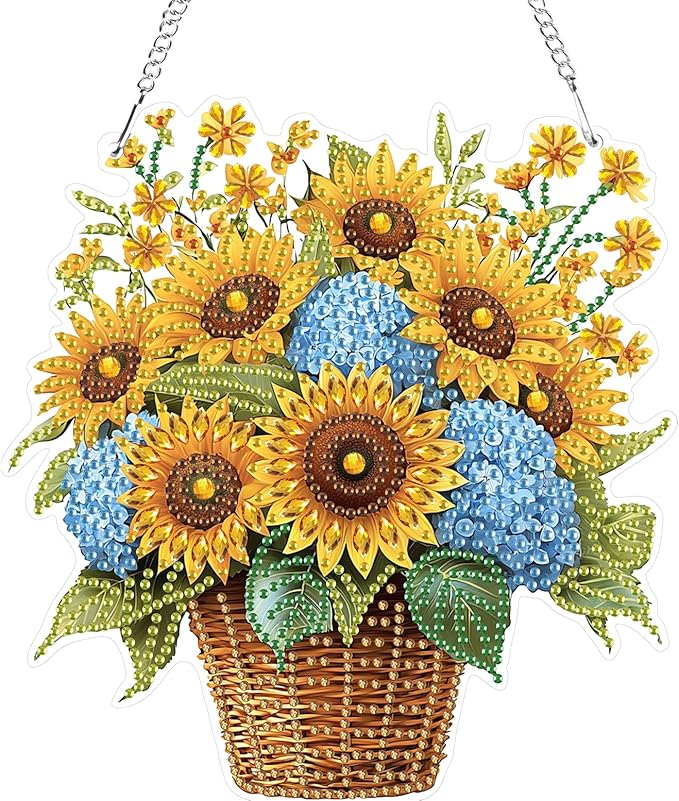 Genius maker Sunflowers Diamond Art Hanging Kits for Adults, Fall Special Shaped Diamond Painting Kits, DIY Acrylic 5D Crystal Diamond Gem Art Painting Hanging Ornament for Home Wall Decor