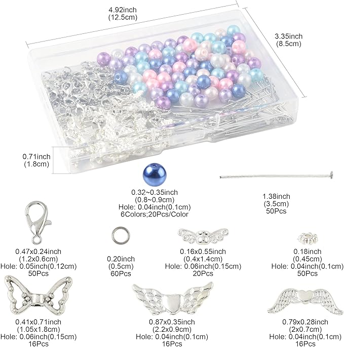 324Pcs Angel Jewelry Making Kit, DIY Pendants Charms Making Kits, Silver Colorful Beads Jump Ring Head Pins Findings for Bracelets Necklaces Earrings Crafting