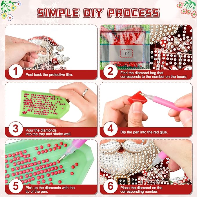 KEYIFA Christmas Diamond Painting Kit, DIY Santa Claus Diamond Art for Adults, Diamonds Painting Pendant Special Shaped Rhinestone Window Hanging Ornaments Home Garden Wall Door Decoration, 20cm Width