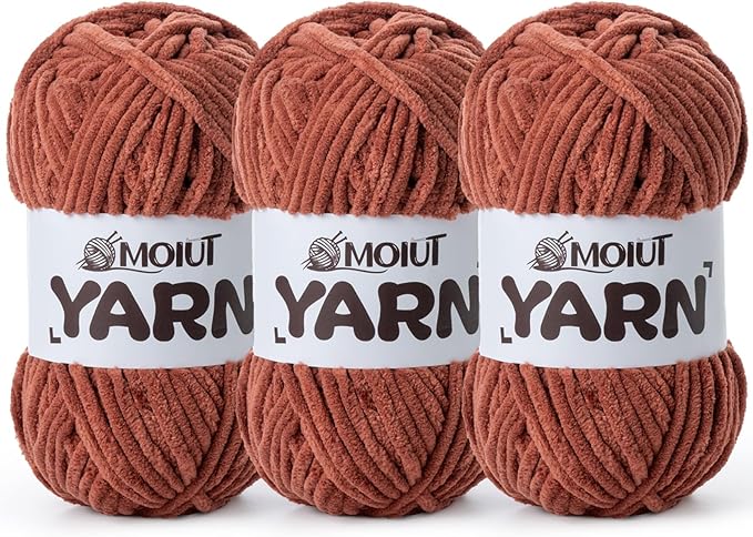3 Pack Fluffy Chenille Yarn for Crocheting, Chunky Velvet Yarn for Crochet Amigurumi, Baby Yarn for Crocheting Soft Blanket, 262.4yds /10.5 oz Bulky Yarns for Crafts/Hats/Shoes/Socks (3 Rust)