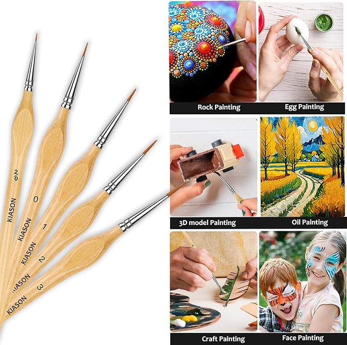 5PC Miniature Paint Brush for Fine Detailing, Detail Paint Brushes, Small Painting Brushes for Art, Crafts, Acrylic, Watercolor, Model, Face, Paint by Number, Figurine(Wood)