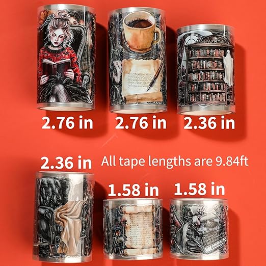 6 Roll Pre-Cut Wide Black Magic PET Washi Tape Set - Vibrant Fairy Tale for Scrapbooking, Journaling, and Crafting - Decorative Stickers for Girls, Planner Arts, and Collage