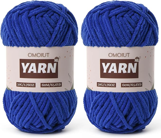 2 Packs Plush Chenille Chunky Crochet Yarn - Baby Yarn for Crocheting Soft - Velvet Yarns Knitting for Blankets Crafts - Fluffy Amigurumi Yarns 100g/131yds (2 Sapphire Blue)