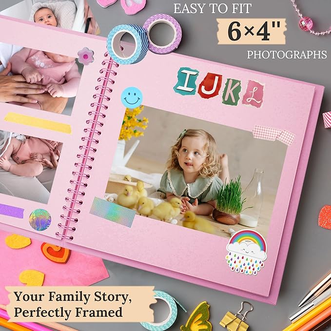 Scrapbook 8x8 Inch DIY Scrapbook Album Hardcover Kraft Paper Scrap Book Photo Albums 40 Pages Perfect for 4x6 / 5x7 Photos Memory Book for Family, Wedding