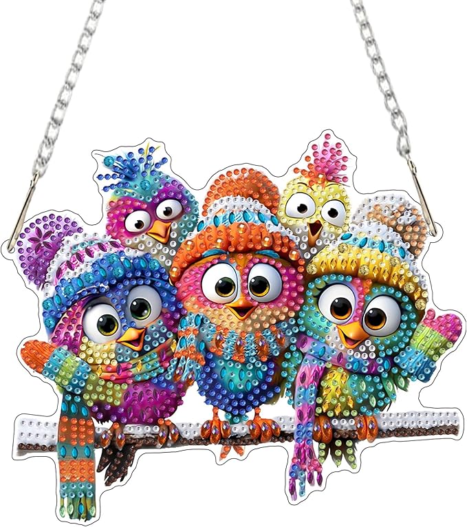 CEOVR Winter Bird Hanging Diamond Painting, Birds Special Shape Diamond Art for Adults, Winter Christmas DIY Gem Art, Acrylic Home Garden Decor with Chain, Box Kit 7.87x6.79In