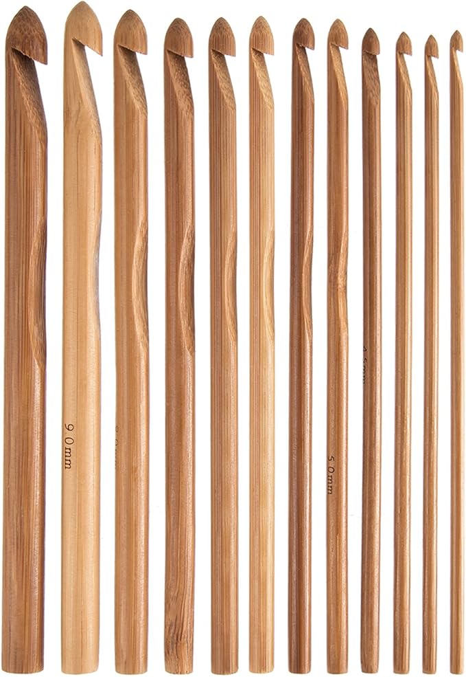 Hestya 15 Pieces Wooden Bamboo Crochet Hooks Set 3 to 25 mm in Diameters Handcrafted Knitting Needles Weave Yarn Craft
