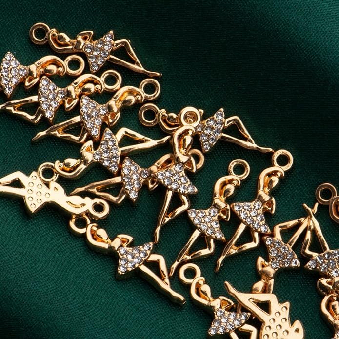 Pack of 20 Rhinestone Charms Gold Plated Pendants Pave Crystal Accessories for Necklace Bracelet Jewelry Making DIY Crafting