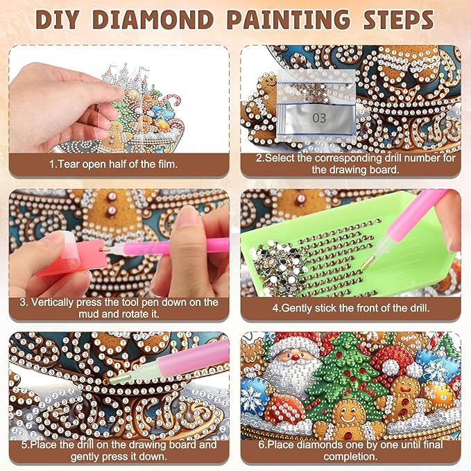 DOMROM Santa and Castle Diamond Art Hanging Kits for Adults Beginner, Christmas Special Shaped Crystal Diamond Painting Santa Pendant, DIY Diamond Art Suncatchers for Home Garden Wall Decor Gift