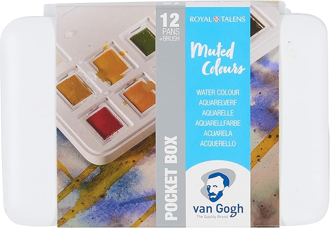 Van Gogh Watercolor Paint Set, Plastic Pocketbox, 12-Half Pan Muted Colors Selection