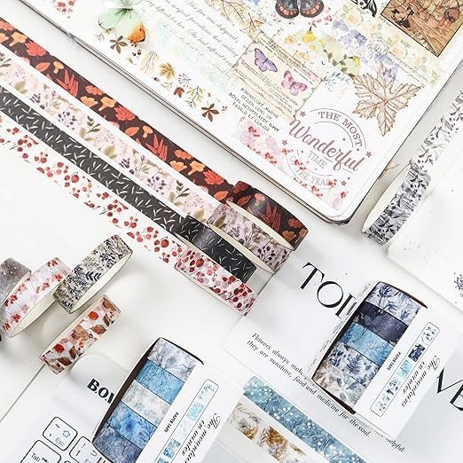 yubx flowers washi tape set 60 rolls leaves patterns decorative skinny snow masking tapes for arts, diy crafts, journals, planners, scrapbook, wrapping (winter)