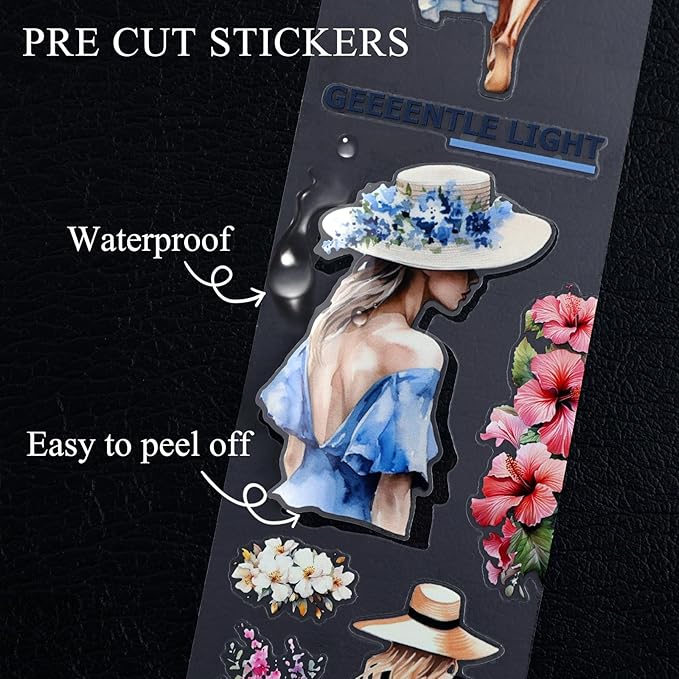 Dizdkizd Die Cut PET Tape Set, 4 Rolls Greece Vacation and Floral Tapes Stickers for Scrapbooking, Travel Journals, Collages, Planners, Blue
