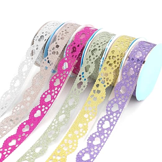 Washi Tape Set 6 Rolls Lace Washi Tape Self-Adhesive Lace Pattern Tape Cute Scrapbook Paper Tape Decorative Tape for Scrapbook Journal DIY Craft Scrapbooking Journal Supplies Gift Wrapping