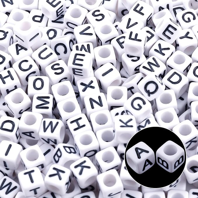 Augshy 1400pcs 5 Color Cube Alphabet Beads Bracelet Letter Beads for Bracelets Making with 1 Roll 50M Crystal String Cord for Jewelry Making（6mm）
