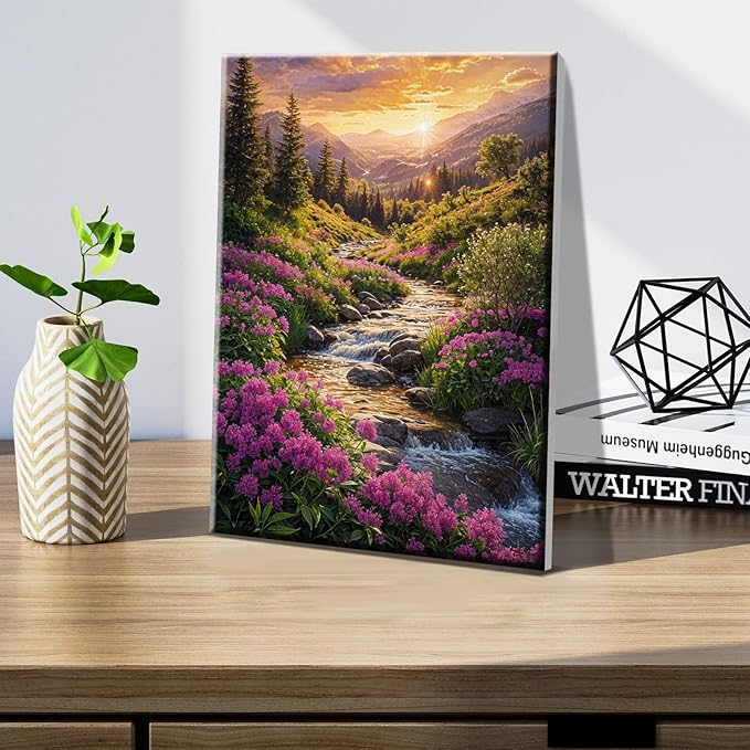 JOOZ Landscape Paint by Number for Adults Beginner with Frame Paint by Number Kits Sunsets on Canvas with Easel DIY Digital Oil Painting for Home Wall Decor Gifts 7.87x11.81 Inch