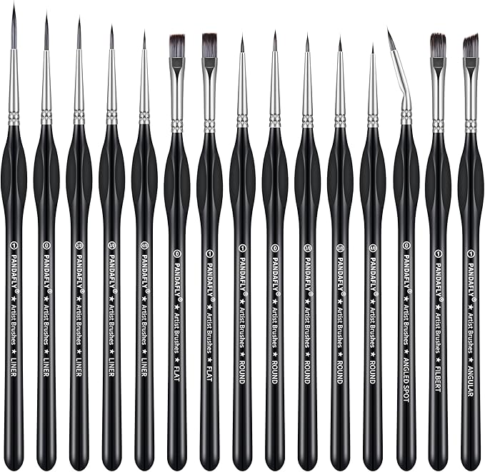 PANDAFLY Detail Paint Brushes Set, 15pcs Miniature Brushes for Fine Detailing & Art Painting - Acrylic, Oil, Watercolors & Paint by Number, Models, Face, Nail, Craft