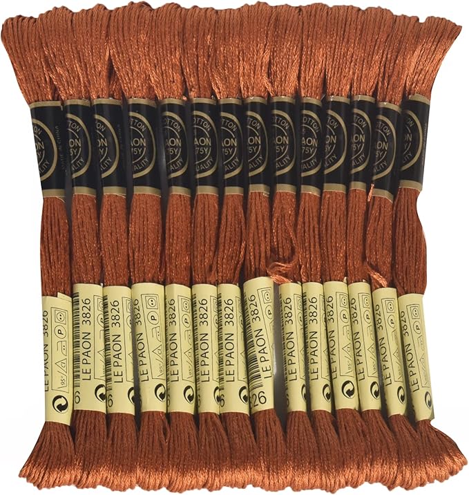 LE PAON Embroidery Floss, 14-Pack Six Strands 100% Long Staple Cotton Embroidery Thread, 8.7-Yard，Color Number：3826, Golden Brown