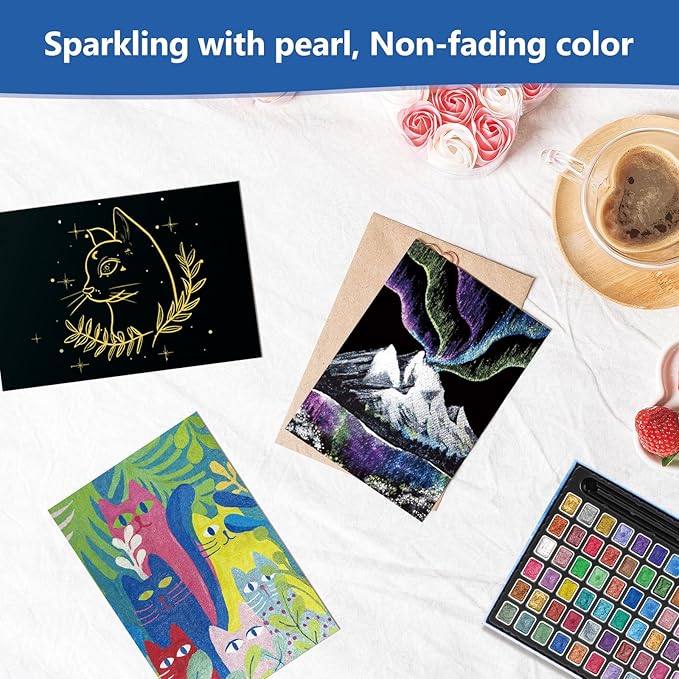 Mini Glitter Watercolor Paint Set with Paper, 36 Colors Shimmer Metallic Watercolour Painting Sets, Solid Pearl Water Color Paints for Adult, 1ml Trial Package(3ml 36 Colors)