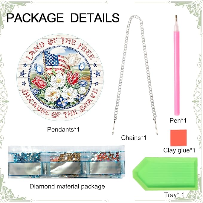 DIY Independence Day Diamond Painting Hanging Kit, 5D Acrylic Special Shaped Crystal Diamond Art Pendant, "Land of The Free" Patriotic Wall Decor for Home, Door, or Garden, July 4th Gift for Adults