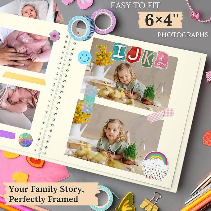 Scrapbook 10x10 Inch DIY Scrapbook Album Hardcover Kraft Paper Scrap Book Photo Albums 100 Pages Perfect for 4x6 / 5x7 Photos Memory Book for Family, Wedding