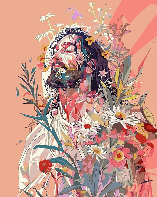 CHWGLFGG Paint by Numbers Kit for Adults Beginner, Jesus and Flowers Adult Paint by Number Kits on Canvas, DIY Acrylic Oil Easy Painting by Numbers for Home Wall Decor 16X20 inch (Without Frame)