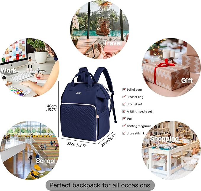 Leudes Knitting Bag Backpack,Yarn Storage Organizer Large Crochet Bag Tote Christmas Gift Yarn Holder Case for Carrying Projects,Knitting Needles (Navy Blue)