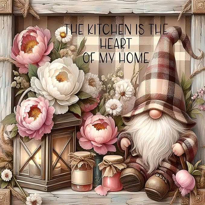 Camocin Diamond Art Kits for Adults Gnomes, 5D Flowers Diamond Painting Kits for Adults Beginners, DIY Gnomes Full Round Dots Drill Gem Art Kit for Gift Home Wall Decor 14 x 14 Inch