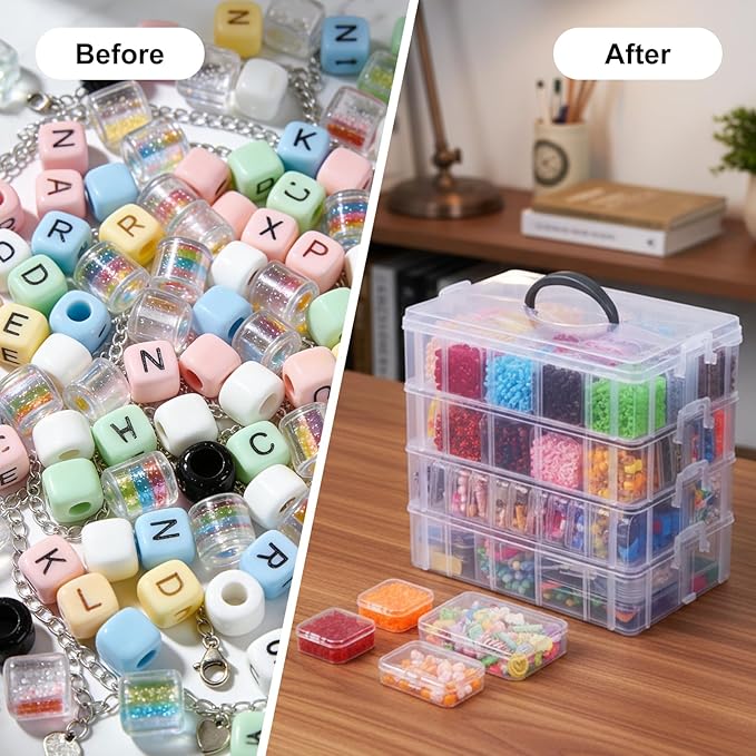 SGHUO Bead Organizer Box, 84 pcs Small Organizers, 4-Tier Stackable Storage Container Box for Art Craft Storage, Washi Tape, Kids Toys, Jewelry, Beauty & Sewing Supplies