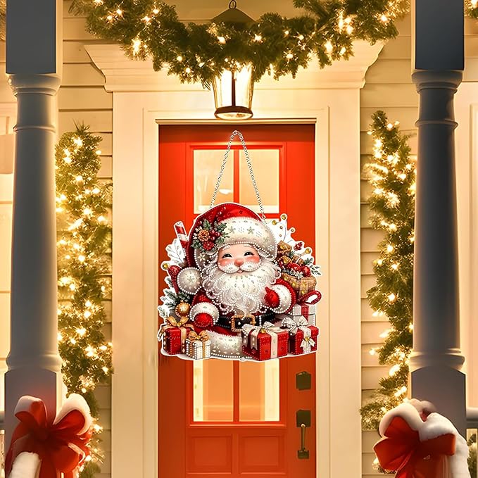 Diamond Art Hanging Kits for Adult, Christmas Diamond Art Crafts Decor, 5D DIY Acrylic Painting Ornaments, Window Pendants Wall Hanging Kits for Home Garden (Grandpa)