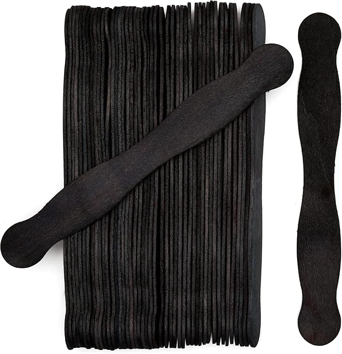 Wooden Black 8" Fan Handles, Wedding Programs, Paint Mixing, Pack 100, Jumbo Craft Popsicle Sticks for Auction Bid Paddles, Wooden Wavy Flat Stems for Any DIY Crafting Supplies Kit, by Woodpeckers