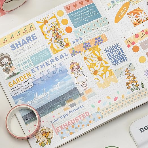 YUBX Basic Washi Tape Set 30 Rolls Cute Patterns Decorative Skinny Slim Masking Tapes for Arts, DIY Crafts, Journals, Planners, Scrapbook, Wrapping (Kawaii One)