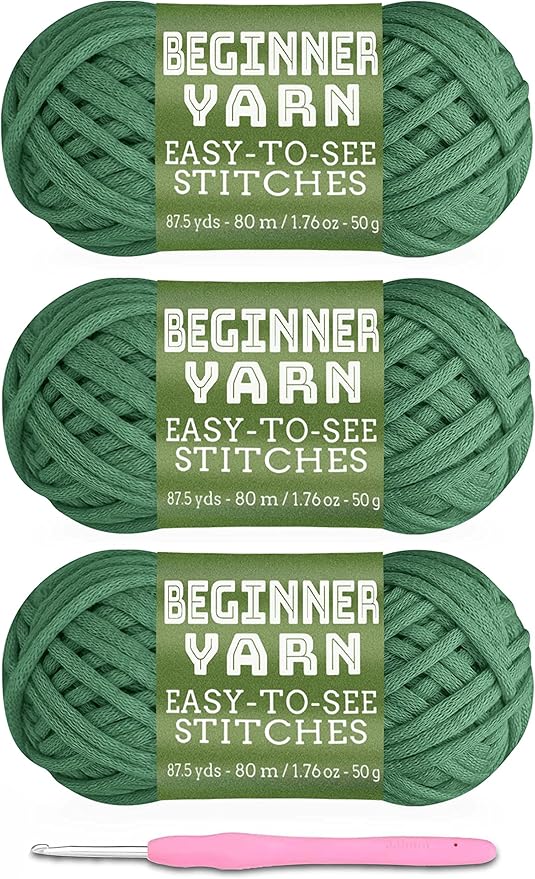 3x50g Beginners Christmas Green Yarn, 260 Yards Christmas Green Yarn for Crocheting Knitting, Easy-to-See Stitches, Worsted Medium #4, Chunky Thick Cotton Nylon Blend Yarn Yarn for Crocheting