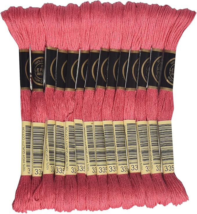 LE PAON Embroidery Floss, 14-Pack Six Strands 100% Long Staple Cotton Embroidery Thread, 8.7-Yard，Color Number：335, Rose