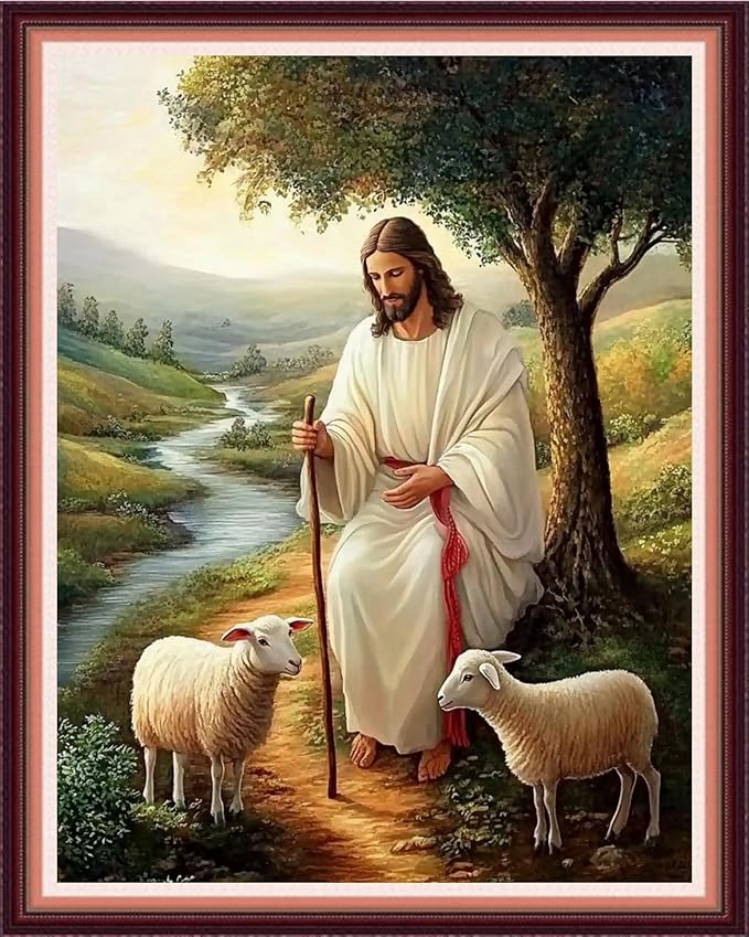 fanxvivy stamped cross stitch kits for beginners full range of cross stitching preprinted embroidery kits for adults, 11ct embroidery pattern needlepoint kits- jesus shepherd 16x20 inch