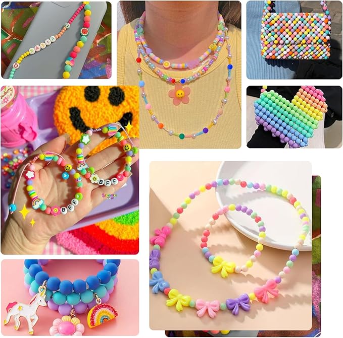 1440Pcs 6mm Candy Color Matte Acrylic Round Beads, 24 Colors Assorted Plastic Bubble Gum Beads with Hole Loose Beads Bulk for Bracelets Necklace Jewelry Making DIY Crafts