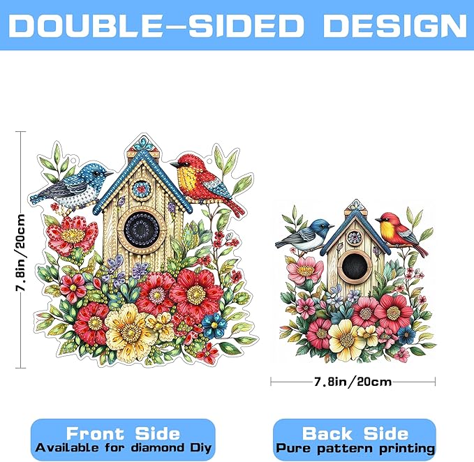 VAIIEYO Bird Diamond Art Hanging Ornament, Birdhouse Animal Diamond Painting Suncatchers Window Hanging Kit with Chain, 7.5x7.5 inch Crystal Pendant Art Craft for Gift Home Wall Front Door Decoration