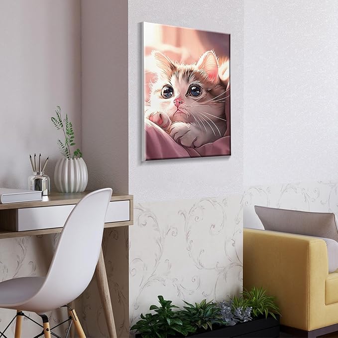 ATDMS Paint by Numbers Kit for Adults with Frame Cat Paint by Numbers with Easel DIY Cat Adult Paint by Number Kits Paint by Numbers Kit on Canvas for Gift Home Wall Decor 8x12 Inch