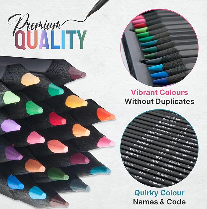 Black Widow Coloring Pencils for Adults – 24 Wax Soft Core Colored Pencils for Adult Coloring Books – Vibrant Color Pencil Set (Scorpion Set)