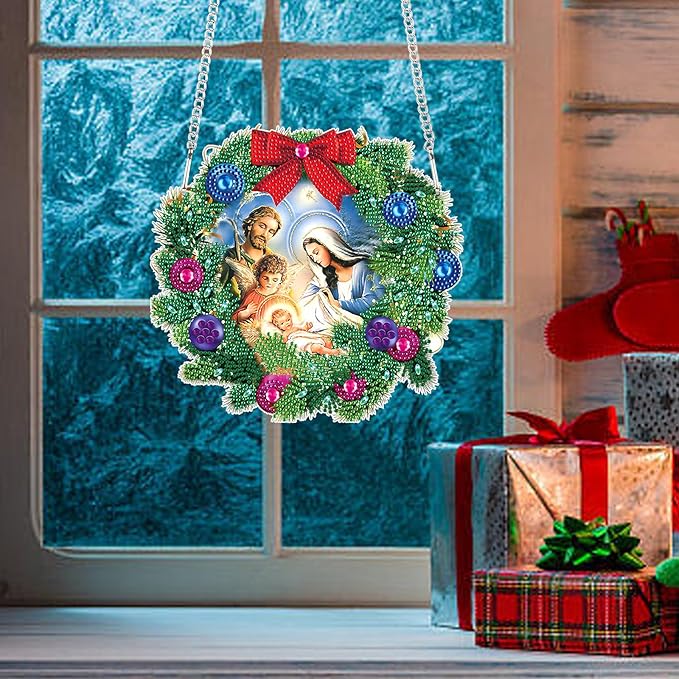 8.5x8.9inch Diamond Painting Kits Hanging Pendant DIY Family Wreath Ornaments Shaped Diamond