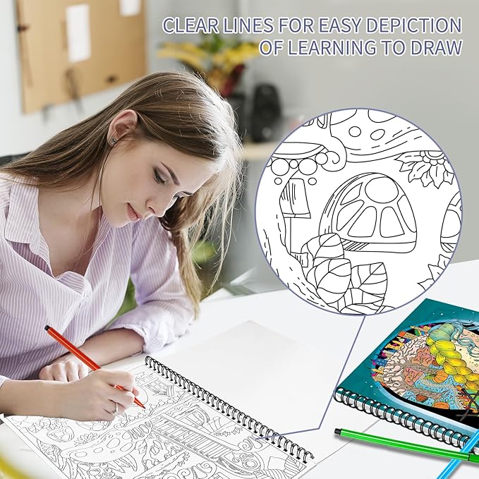 Kalysky Adult Coloring Book Set:3 Coloring Books for Flower World,Whimsical Universe,Fantasy Fairy Homes.Coloring Books for Adults to Relax and Relieve Anxiety
