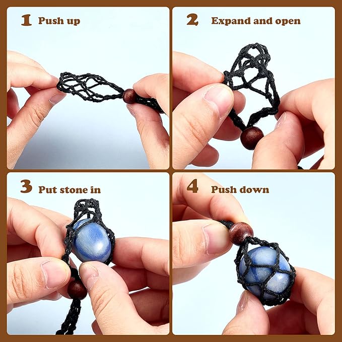 Hicarer 6 Pieces D20 Necklace Cord Empty Stone Holder Empty Necklace Holder Quartz Crystal Stone Cord, 3 Sizes Adjustable Cage Fish Netted for DIY Jewelry Making(Black,Brown)