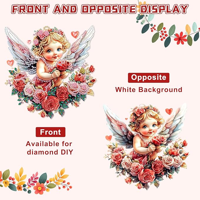 KEYIFA Angel Hanging Diamond Art Painting Kits for Adults and Kids Age 8-12, 5D Special Shape Diamond Dots Kit Rose Crystal Gem Painting Art Crafts for Window, Wall, Door, Garden Decor