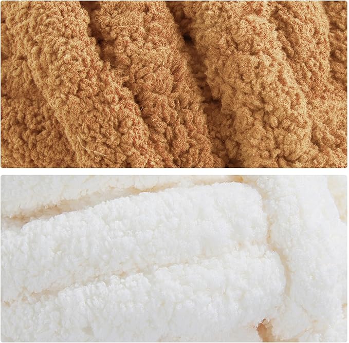 MABOZOO Assorted Chunky Yarn for Crocheting 8 Pack,Fluffy Jumbo Chenille Yarn,Soft Plush Yarn Bulky,Giant Thick Fuzzy Yarn for Hand or Arm Knitting,Khaki & Coffee(31.7 yds,8 oz Each Skein)