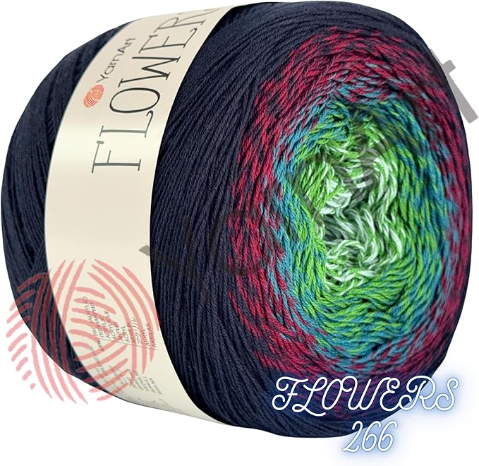 Yarn Art YarnArt Flowers Yarn 55% Cotton 45% Acrylic 250gr 1094yds Multicolor Cotton Yarn Rainbow Crochet Yarn Spring Summer - 1 Fine Sport Skein (266)