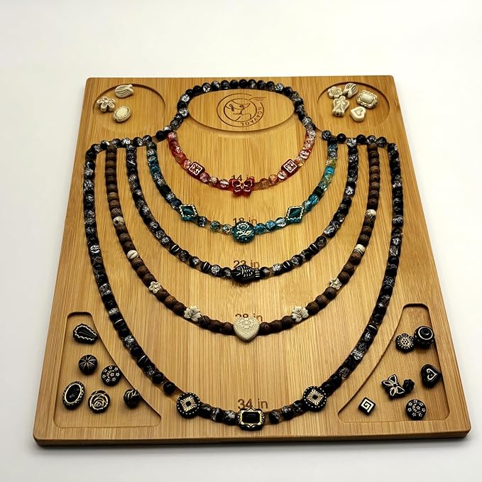 NOAVAOL Bamboo Bead Board for Jewelry Making, Combi Beading Tray Design Mat for Necklaces, DIY Small Jewelry Design Board