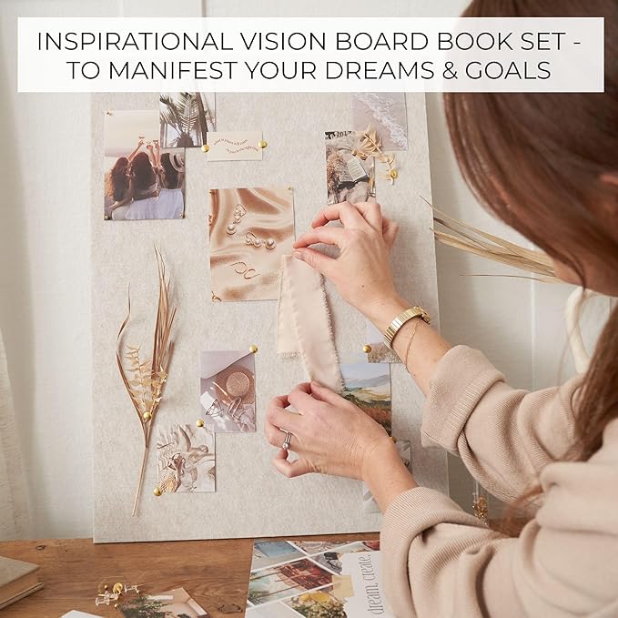 Inspirational Vision Board Kit – Complete Set with Vision Board Book & Felt Board, Motivational Pictures & Quotes to Map Your Goals & Dreams - The Perfect Supplies to Visualize Goal Setting & Success