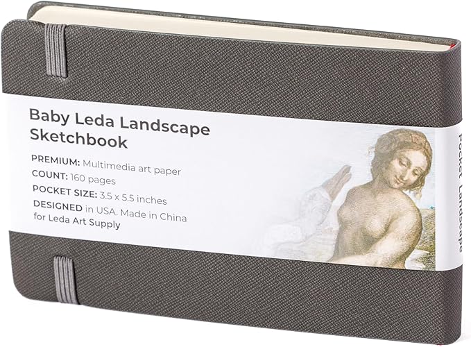 leda art supply pocket landscape-shaped sketchbook, 5.5 inches x 3.3 inches, lays flat flexible sketch book for artists, ideal for ink, water color, pen, pencils, size: small landscape